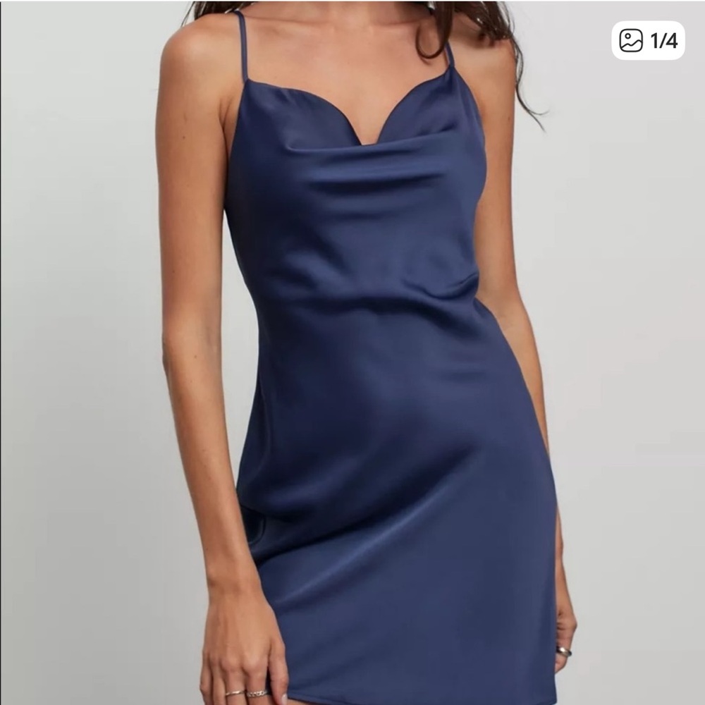 NWT Urban Outfitters Navy Satin Slip Mini Dress - XS Cocktail Minimalist